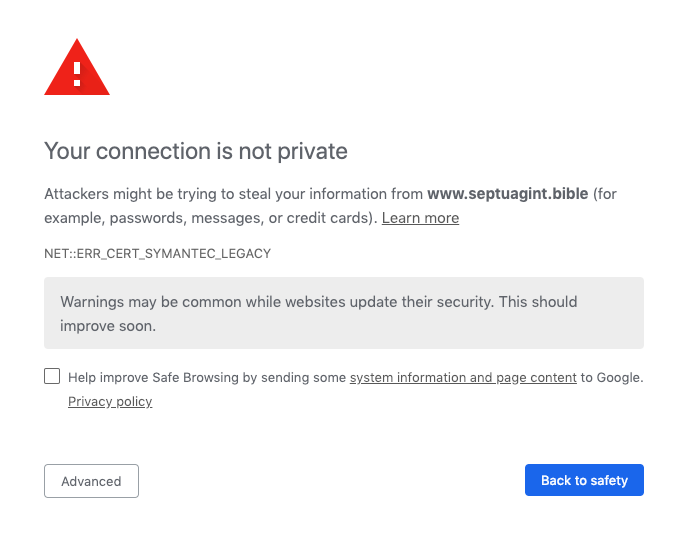 NET::ERR_CERT_SYMANTEC_LEGACY Google Chrome error